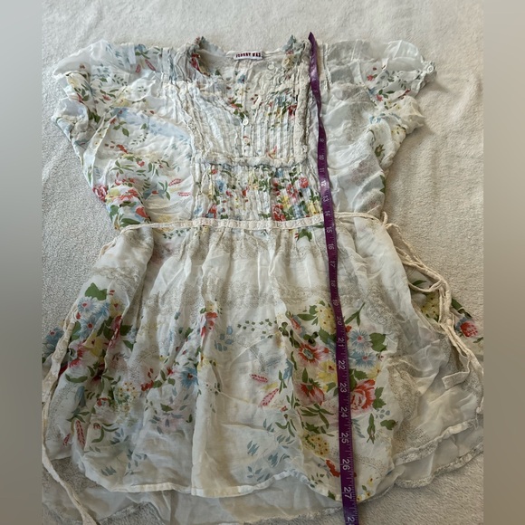 Johnny Was White Floral Short Sleeve Blouse - Picture 3 of 8